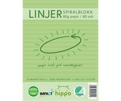 9051 Hippo  Spiralblokk, A4, Natur, Linjer 80ark 80g Milj&#248;merket, Hippo, Resirkulert papir